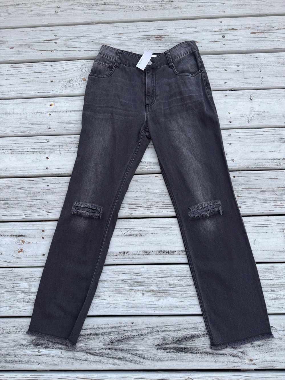 cloth & stone Washed Black Straight-Leg Jeans with Knee Rips